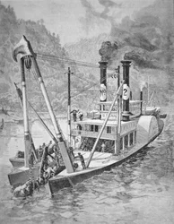 Barco de troncos del gobierno removiendo troncos o obstáculos del Mississippi, c.1870