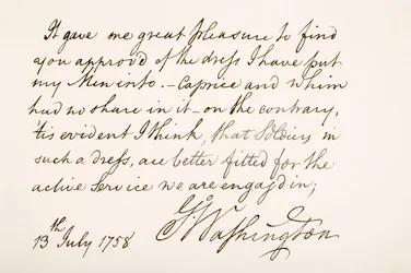Caligrafía y firma de George Washington, 1758