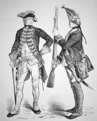 Soldados de Hesse de 1770, con sus uniformes de la Guerra de Independencia de los Estados Unidos