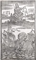 Historia y vidas de todos los piratas más notorios y sus tripulaciones, frontispicio, Londres, 1725