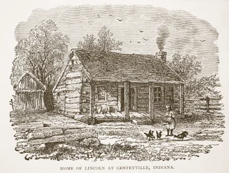 Hogar de Lincoln en Gentryville, Indiana, de un libro publicado en 1896