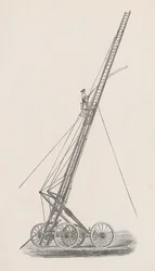 Ilustración del Elevador de Mangueras y Camión No. 1. del Informe de la Junta de Policía, en el Departamento de Bomberos, al Consejo Común de la Ciudad de Chicago, pág. 70., 1872