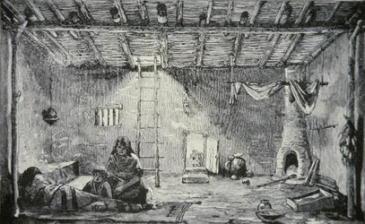 Interior de una casa Pueblo, c.1880 (grabado)