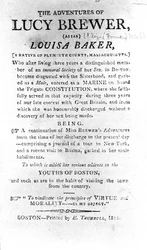 Página de introducción a Las Aventuras de Lucy Brewer impresa por H. Trumbull, Boston, 1815