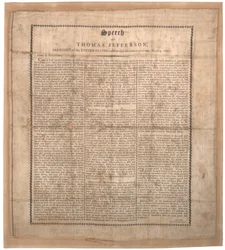 Primer discurso inaugural de Jefferson, impreso por Pechin, Baltimore, 4 de marzo de 1801