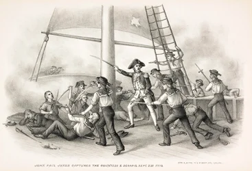 John Paul Jones captura el Countess y Serapis, 23 de septiembre de 1779, pub. 1885