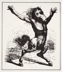 Demonio del Agua Kelpie, de La Guía Mundial de Gnomos, Hadas, Elfos y Otros Seres Pequeños por Thomas Keightley (1789-1872) Publicado 1880, (grabado en blanco y negro)