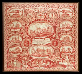 Pañuelo conmemorativo de las victorias de la Guerra de 1812, c.1815 (algodón)