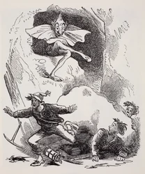 Kobolds, de La Guía Mundial de Gnomos, Hadas, Elfos y Otros Seres Pequeños por Thomas Keightley (1789-1872) Publicado 1880, (grabado en blanco y negro)