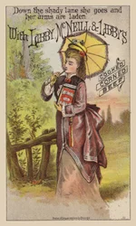 Dama caminando con una lata grande de carne enlatada
