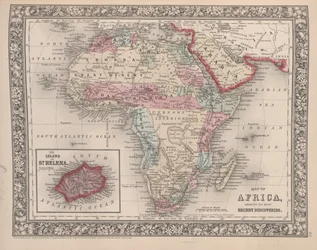 Mapa de África que muestra sus descubrimientos más recientes con la isla de Santa Elena, del nuevo atlas general de Mitchell, 1863