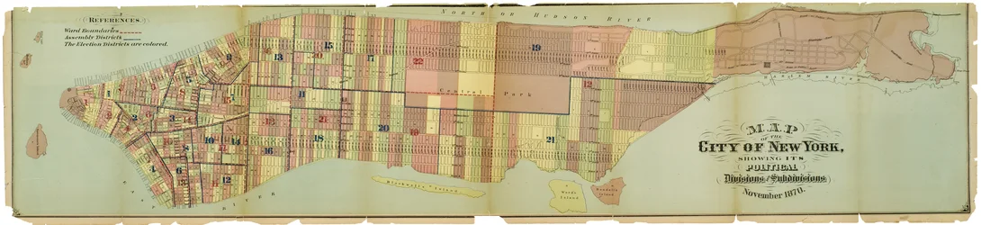 Mapa de la ciudad de Nueva York, mostrando sus divisiones políticas y subdivisiones