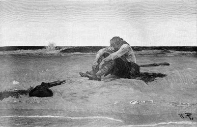 Pirata abandonado después de “Buccaneers and Marooners of the Spanish Main” de Howard Pyle (1853 - 1911), ilustrador estadounidense. 1887.