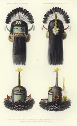 Máscara de Kokko Thlanna (gran dios) de Newekwe (litografía en color)