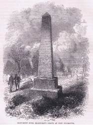 Monumento sobre la tumba de Bradford en New Plymouth 1641, ilustración de la Historia de los Estados Unidos de Cassell, publicada por Petter & Galpin c.1890