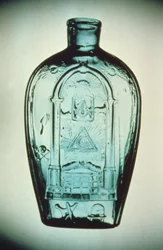 Frasco masónico soplado en molde, cristalería Keene (Marlboro St.), hacia 1815-17