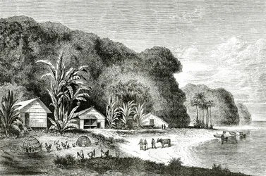 Boca del Río Saigón, ilustración de Una Visita a Saigón por Walter Rose, publicada en Appletons Journal, 4 de mayo de 1872