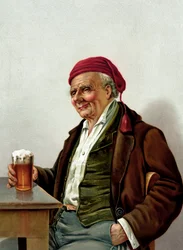 Viejo con una cerveza en un pub