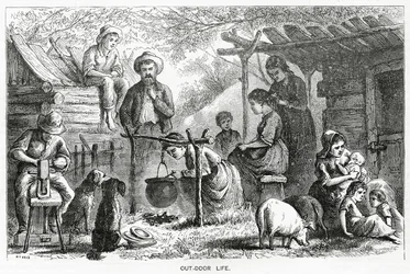 Vida al Aire Libre, ilustración para una historia destacada, Una Comunidad de Marginados, de Appletons Journal, 23 de marzo de 1872