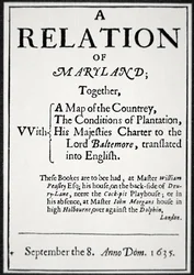 Folleto sobre la Colonia de Maryland emitido por el Segundo Lord Baltimore
