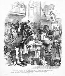 Caricatura política que representa a afroamericanos como políticos