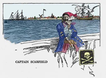 Retrato del Capitán Scarfield: "Libro de piratas, bucaneros y cimarrones del Mar Caribe" de Howard Pyle (1853 - 1911), ilustrador estadounidense. 1887.