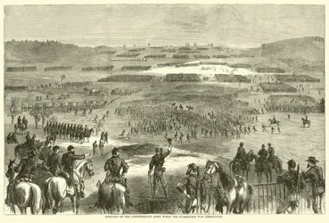Posición del Ejército Confederado cuando se anunció la rendición, abril 1865