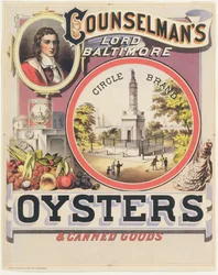 Póster publicitario de Ostras y Productos Enlatados de la Marca Lord Baltimore de Counselman