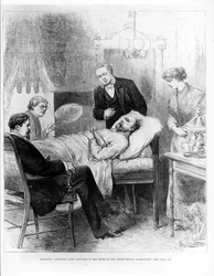 El presidente Garfield herido en su habitación en la Casa Blanca, Washington