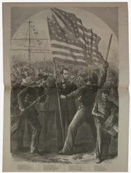 El presidente Lincoln involucrándose en la Batalla de Fort Stevens, ilustración de "Harper