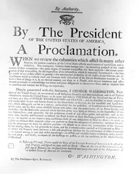 Proclamación del presidente George Washington (1732-99) designando el jueves 19 de febrero como día de Acción de Gracias y Oración Pública, 1795