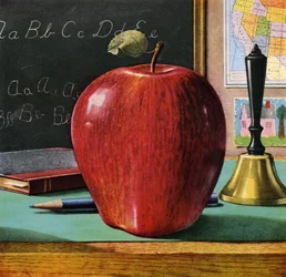 Manzana Red Delicious en el escritorio de un profesor