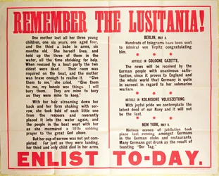 "Cartel de reclutamiento de la Primera Guerra Mundial "Remember the Lusitania