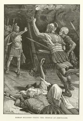 Soldados romanos incendiando el templo en Jerusalén