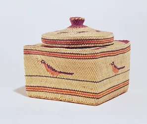 Cesta Salish que representa pájaros, de la Costa Noroeste