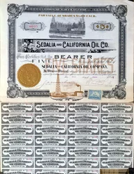 Certificado de Acción para la Compañía de Petróleo de Sedalia y California, EE.UU., 1901