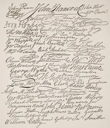 Firmas de la Declaración de Independencia, 1776, ilustración de la Historia Ilustrada de Inglaterra de Cassell