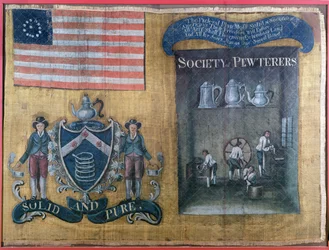 Estandarte de seda de la Sociedad de Peltre de la Ciudad de Nueva York, llevado en la Procesión Federal, 23 de julio de 1788