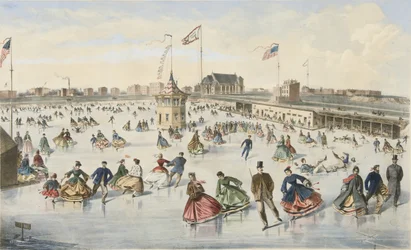 Patinaje en Union Pond, pub. 1863 (litografía en color)