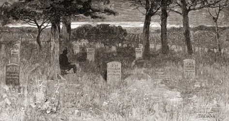 Tumbas de soldados en el cementerio nacional de Arlington, condado de Arlington, Virginia, en el siglo XIX, de "The Century Illustrated Monthly Magazine", publicado en 1884 (grabado).
