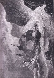 Somers encalla su barco, ilustración de la Historia de los Estados Unidos de Cassell, publicada por Petter & Galpin c.1890