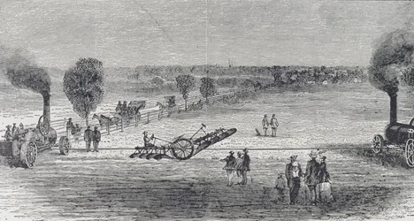 Arado a vapor en la granja de Patterson, ilustración de 
