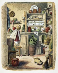 Almacenamiento en la cocina en "Schnik, schnak, bagatelas para los pequeños", juegos infantiles. ed. Londres- Georges Ronthedge y hijos. Nueva York, The broad way Ludgate s.f. c. 1890