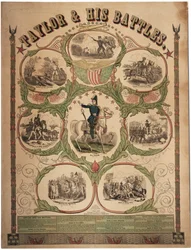 Taylor y sus batallas, impreso por Rufus Blanchard de Cincinnati y publicado por Ensign & Thayer, Nueva York, 1847