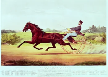 El célebre caballo, George M. Patchen, el campeón del césped, grabado por Nathaniel Currier y James Merritt Ives, 1860