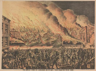 El gran incendio en Chicago, 9 de octubre, vista desde el lado oeste, 1871