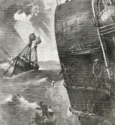 El Barco Faro y el Vapor Entrante, ilustración del frontispicio de Appletons Journal, 4 de mayo de 1872