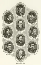 Los mártires, Wycliffe, Huss, Jerome, Tyndale, Cranmer, Latimer, Bradford, Ridley, Hooper, Rogers
