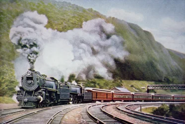El expreso de Nueva York a Chicago en la Curva de la Herradura, Alleghany, c.1930