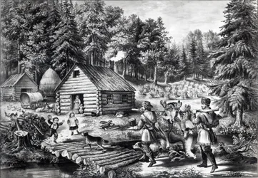 El hogar del pionero en la frontera occidental, publicado por Currier e Ives